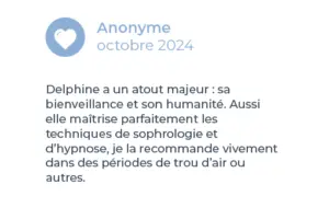 Avis client sur les séances de Delphine Tellier, sophrologue et hypnothérapeute à Luxembourg